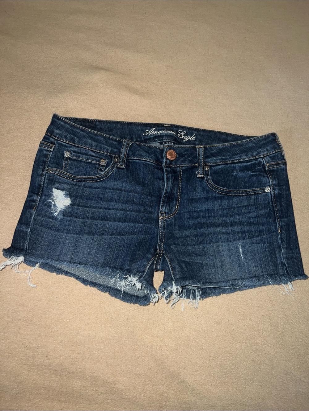 American Eagle Outfitters Dark Blue Distressed Jean Shorts size 8
